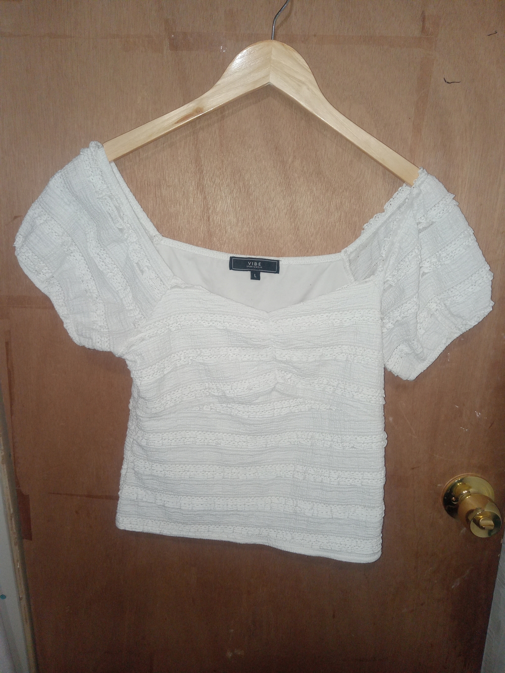 Vibe White Textured Square Neck Crop Top